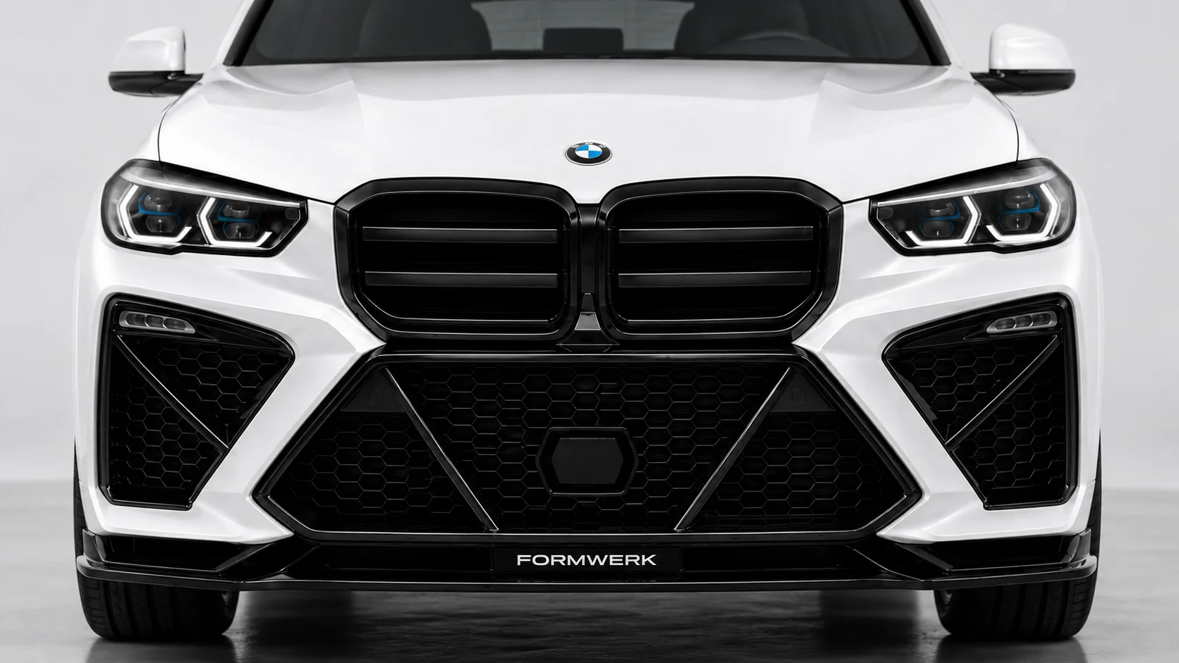 the grille inserts inside the kidney grille, head-on.